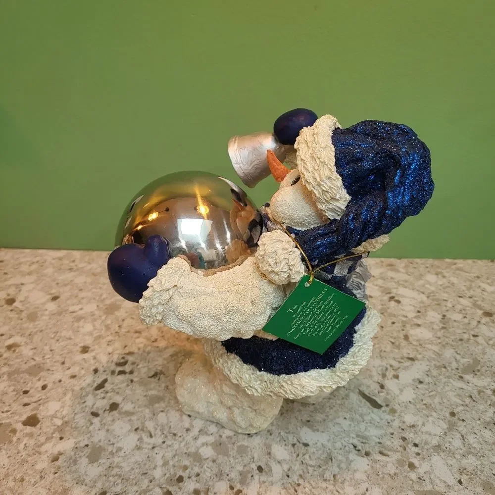 Collectible Fancy Snowman Rings Bell and Holds Gazing Ball
